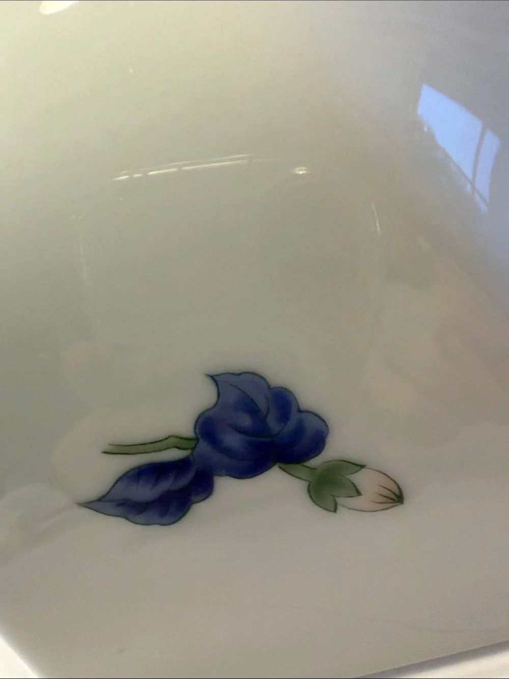 Octagonal Floral Porcelain Serving Bowl - Blue & Green